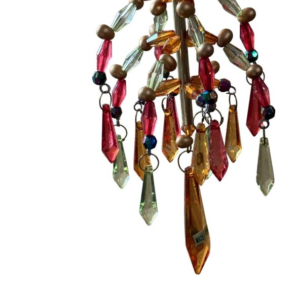 Gold Wire & Multicolor Beaded Chandelier Ornaments  Pair Festive - Picture 4 of 7